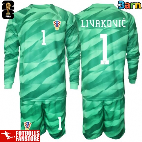 Kroatien Dominik Livakovic #1 Målvakt Bortatröja Barn VM 2026 Långärmad (+ Korta byxor)