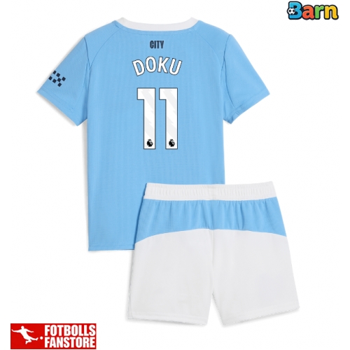 Manchester City Jeremy Doku #11 Hemmatröja Barn 2025-26 Kortärmad (+ Korta byxor)