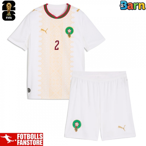 Marocko Achraf Hakimi #2 Bortatröja Barn VM 2026 Kortärmad (+ Korta byxor)