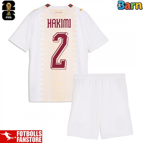Marocko Achraf Hakimi #2 Bortatröja Barn VM 2026 Kortärmad (+ Korta byxor)