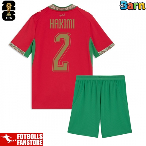 Marocko Achraf Hakimi #2 Hemmatröja Barn VM 2026 Kortärmad (+ Korta byxor)