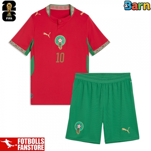 Marocko Brahim Diaz #10 Hemmatröja Barn VM 2026 Kortärmad (+ Korta byxor)