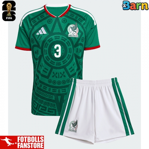 Mexiko Cesar Montes #3 Hemmatröja Barn VM 2026 Kortärmad (+ Korta byxor)