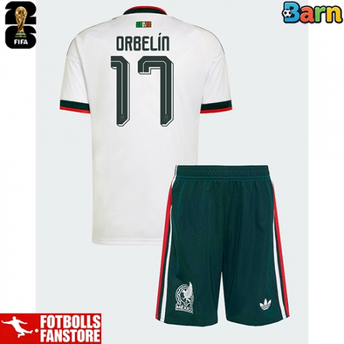 Mexiko Orbelin Pineda #17 Bortatröja Barn VM 2026 Kortärmad (+ Korta byxor)