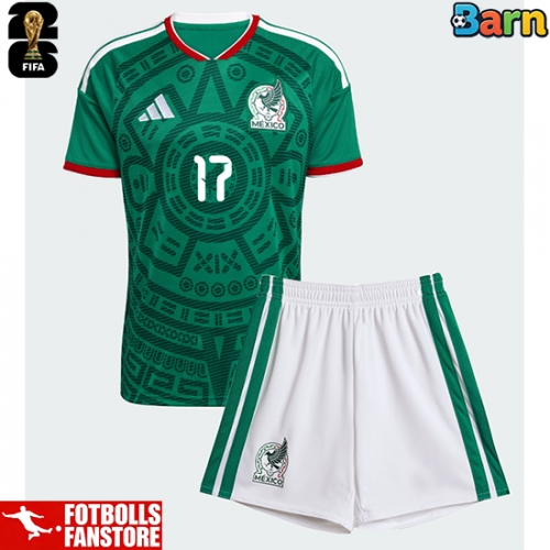 Mexiko Orbelin Pineda #17 Hemmatröja Barn VM 2026 Kortärmad (+ Korta byxor)