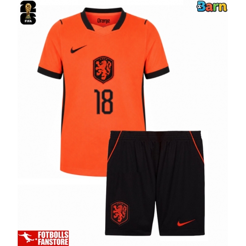 Nederländerna Donyell Malen #18 Hemmatröja Barn VM 2026 Kortärmad (+ Korta byxor)