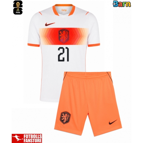 Nederländerna Frenkie de Jong #21 Bortatröja Barn VM 2026 Kortärmad (+ Korta byxor)