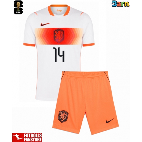Nederländerna Tijjani Reijnders #14 Bortatröja Barn VM 2026 Kortärmad (+ Korta byxor)