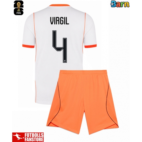 Nederländerna Virgil van Dijk #4 Bortatröja Barn VM 2026 Kortärmad (+ Korta byxor)
