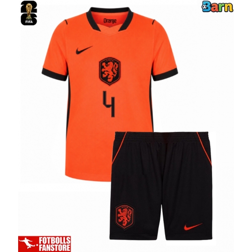 Nederländerna Virgil van Dijk #4 Hemmatröja Barn VM 2026 Kortärmad (+ Korta byxor)