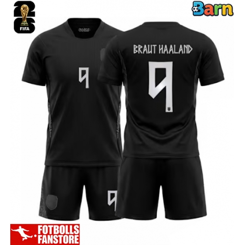 Norge Erling Haaland #9 Bortatröja Barn VM 2026 Kortärmad (+ Korta byxor)