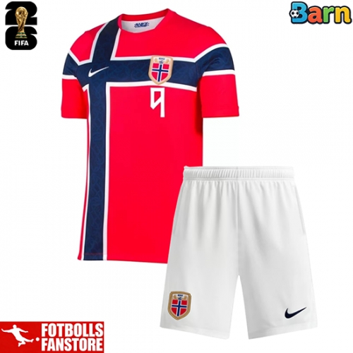Norge Erling Haaland #9 Hemmatröja Barn VM 2026 Kortärmad (+ Korta byxor)
