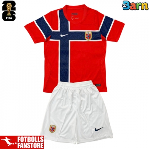 Norge Hemmatröja Barn VM 2026 Kortärmad (+ Korta byxor)