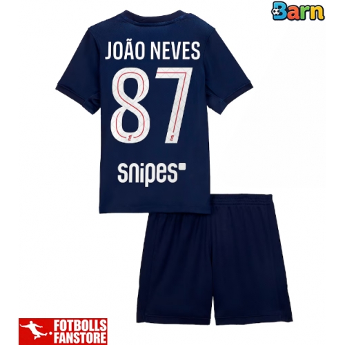 Paris Saint-Germain Joao Neves #87 Hemmatröja Barn 2025-26 Kortärmad (+ Korta byxor)