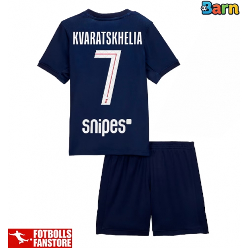 Paris Saint-Germain Khvicha Kvaratskhelia #7 Hemmatröja Barn 2025-26 Kortärmad (+ Korta byxor)