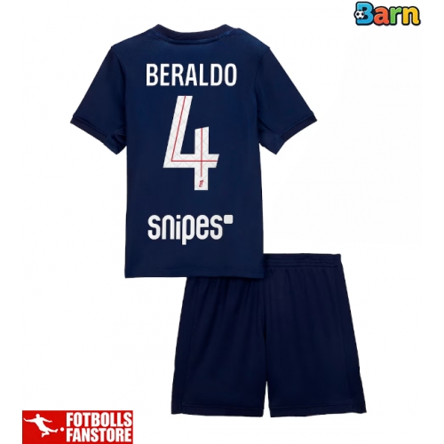 Paris Saint-Germain Lucas Beraldo #4 Hemmatröja Barn 2025-26 Kortärmad (+ Korta byxor)