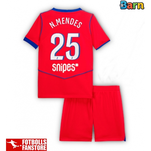Paris Saint-Germain Nuno Mendes #25 Tredje Tröja Barn 2025-26 Kortärmad (+ Korta byxor)