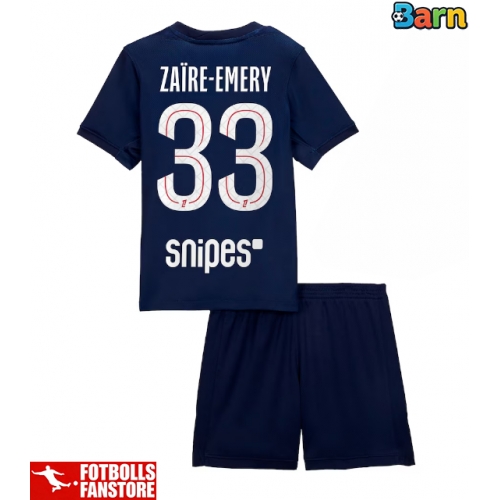 Paris Saint-Germain Warren Zaire-Emery #33 Hemmatröja Barn 2025-26 Kortärmad (+ Korta byxor)