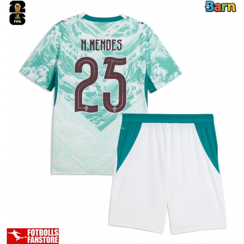 Portugal Nuno Mendes #25 Bortatröja Barn VM 2026 Kortärmad (+ Korta byxor)