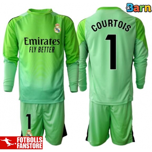 Real Madrid Thibaut Courtois #1 Målvakt Bortatröja Barn 2025-26 Långärmad (+ Korta byxor)