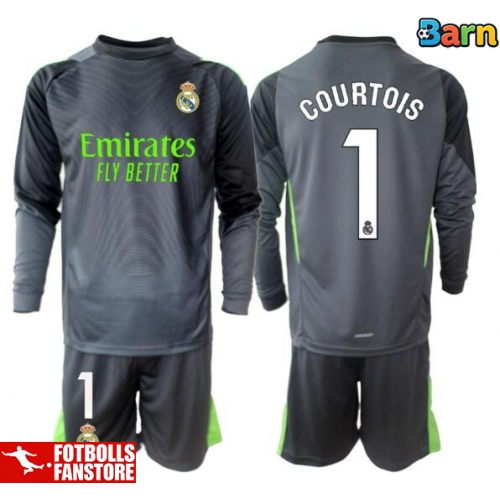 Real Madrid Thibaut Courtois #1 Målvakt Tredje Tröja Barn 2025-26 Långärmad (+ Korta byxor)