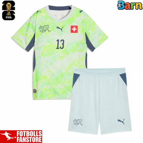 Schweiz Zeki Amdouni #23 Bortatröja Barn VM 2026 Kortärmad (+ Korta byxor)