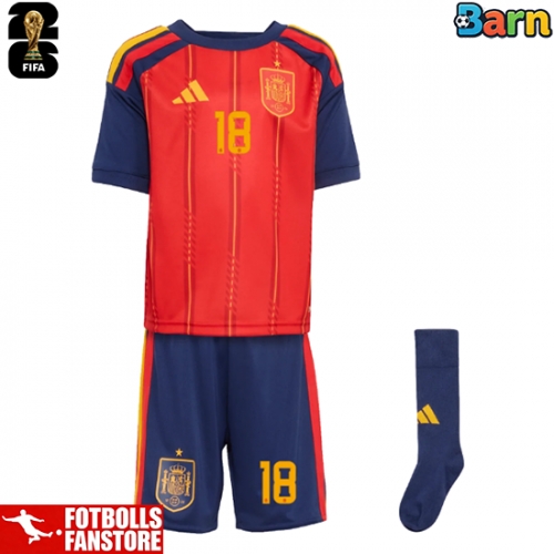 Spanien Martin Zubimendi #18 Hemmatröja Barn VM 2026 Kortärmad (+ Korta byxor)