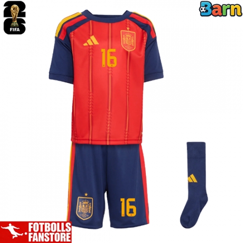 Spanien Rodri Hernandez #16 Hemmatröja Barn VM 2026 Kortärmad (+ Korta byxor)