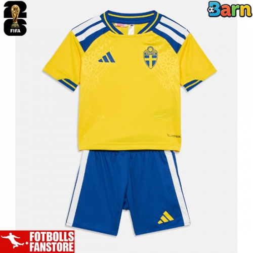Sverige Hemmatröja Barn VM 2026 Kortärmad (+ Korta byxor)
